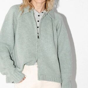James Street Co seafoam zip cardigan